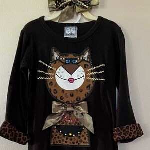 Vintage 2pc. Black and Brown Classy Kitty Set with matching socks and bow.